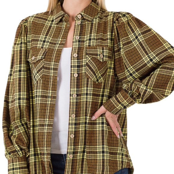Plaid Buttoned Down Shirt for Women -  check dress shirt Tuck it or UnTuck it - Picture 3 of 10